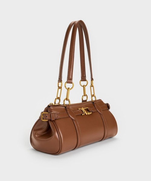 CHARLES & KEITH(チャールズ & キース)の「Gwynne グウィン メタリックアクセント イーロンゲイティド ショルダーバッグ(トートバッグ・レディース・チョコ/クリーム/ブラック・M)」の5枚目の写真