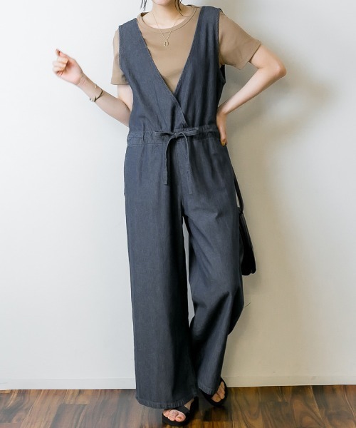 RCD（アールシーディー）の「デニムVネックコンビネゾン（サロペット/オーバーオール・レディース・ブルー/ネイビー・M/L/LL）」の5枚目の写真