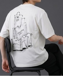 トートバッグアートプリントTシャツ/モノトーンスケッチデザイン 半袖ルーズT