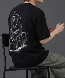 トートバッグアートプリントTシャツ/モノトーンスケッチデザイン 半袖ルーズT