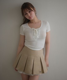 Front lace up zoe rib tops / フロントレースアップゾーイリブトップス