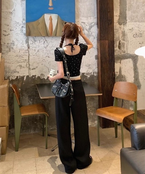 Ritzy(リッツィー)の「フェイクレイヤード リボンドット柄 ショート丈 トップス(Tシャツ/カットソー・レディース・ホワイト/ブラック・M/L)」の9枚目の写真