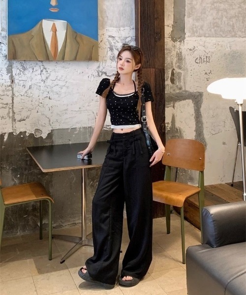 Ritzy(リッツィー)の「フェイクレイヤード リボンドット柄 ショート丈 トップス(Tシャツ/カットソー・レディース・ホワイト/ブラック・M/L)」の11枚目の写真