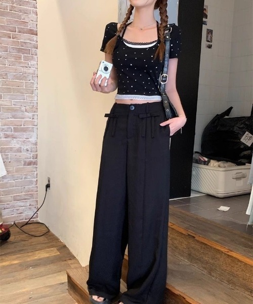 Ritzy(リッツィー)の「フェイクレイヤード リボンドット柄 ショート丈 トップス(Tシャツ/カットソー・レディース・ホワイト/ブラック・M/L)」の16枚目の写真