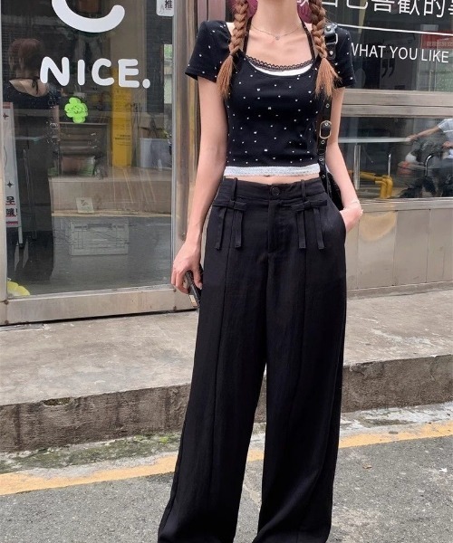 Ritzy(リッツィー)の「フェイクレイヤード リボンドット柄 ショート丈 トップス(Tシャツ/カットソー・レディース・ホワイト/ブラック・M/L)」の19枚目の写真