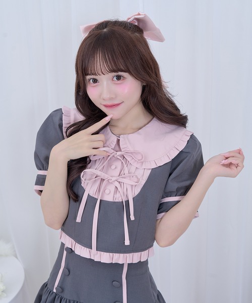 Honey Cinnamon(ハニーシナモン)の「配色ヨークセットアップ(セットアップ・レディース・ストライプ/グレー・FREE)」の11枚目の写真