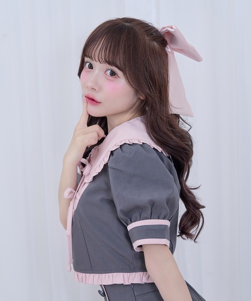 Honey Cinnamon(ハニーシナモン)の「配色ヨークセットアップ(セットアップ・レディース・ストライプ/グレー・FREE)」の12枚目の写真