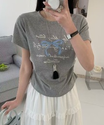 ギンガムリボンプリント半袖Tシャツ