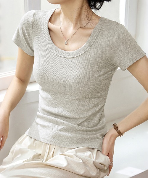 ONEP STAR(ワンピスター)の「無地リブTシャツ(Tシャツ/カットソー・レディース・セージグリーン/ブラック/ダークグレー/ダークカーキ/モスグリーン/ホワイト/ライトグレー・MEDIUM/LARGE/X-LARGE)」の15枚目の写真