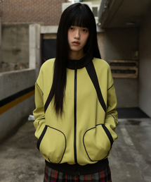 bounDary（バウンダリー）の「ワッフル配色切り替えジップアップ [ライム]（ナイロンジャケット）」
