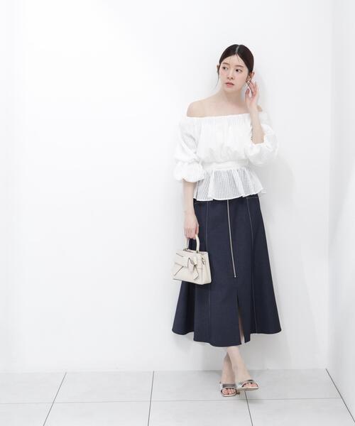 PROPORTION BODY DRESSING（プロポーションボディドレッシング）の「【中川紅葉さん着用＜ａ＞２ＷＡＹオフショルフィッシュテールブラウス / 1216219600（シャツ/ブラウス・レディース・ホワイト/イエロー/ブラック・SMALL/MEDIUM）」の4枚目の写真