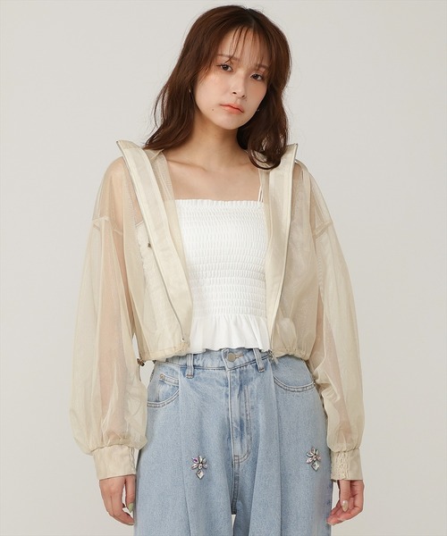 AND COUTURE(アンドクチュール)の「シアーメッシュブルゾン(ブルゾン・レディース・ブラック/オフホワイト/ベージュ/ラベンダー・FREE)」の3枚目の写真