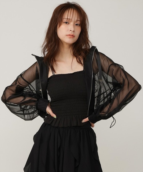 AND COUTURE(アンドクチュール)の「シアーメッシュブルゾン(ブルゾン・レディース・ブラック/オフホワイト/ベージュ/ラベンダー・FREE)」の2枚目の写真