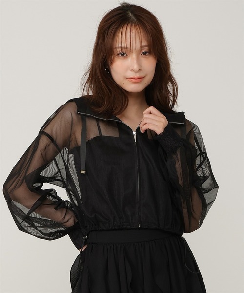 AND COUTURE(アンドクチュール)の「シアーメッシュブルゾン(ブルゾン・レディース・ブラック/オフホワイト/ベージュ/ラベンダー・FREE)」の19枚目の写真