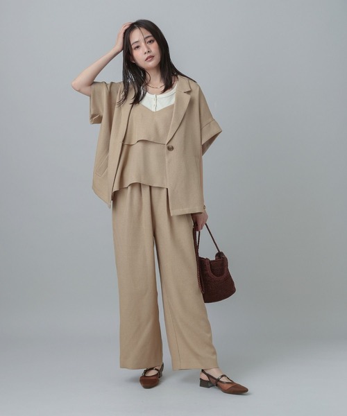 GLOBAL WORK（グローバルワーク）の「MATINEE LINE/カラミリネンライクサロペット/670042（サロペット/オーバーオール・レディース・ブラック×ホワイト/ベージュ/ブラウン系8・MEDIUM/LARGE）」の3枚目の写真
