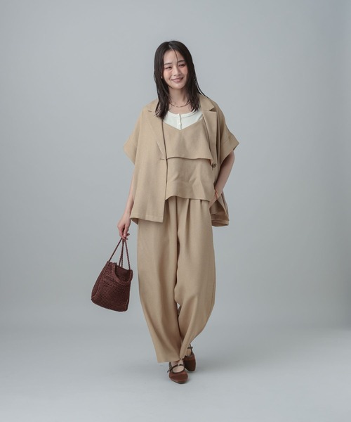 GLOBAL WORK（グローバルワーク）の「MATINEE LINE/カラミリネンライクサロペット/670042（サロペット/オーバーオール・レディース・ブラック×ホワイト/ベージュ/ブラウン系8・MEDIUM/LARGE）」の16枚目の写真