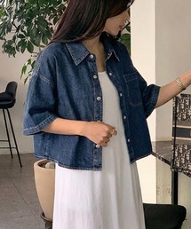 シャツ以上の存在感。 デニムシャツジャケット オーバーサイズ デニムシャツ デニム ジャケット 半袖 ドロップショルダー クロップド丈 ショート丈 アウター ライトアウター