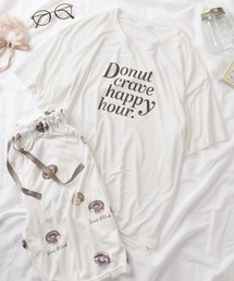 make a ray! | 【52】レディース ドーナツ柄 ルームウェア/プリントTシャツ&パイルショートパンツ/セットアップ/ワンマイルウェア/2点セット(ルームウェア/パジャマ)