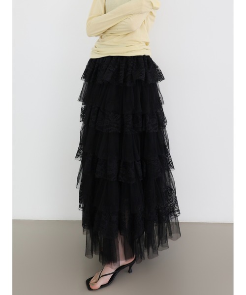 miies miim(ミーエスミーム)の「ruffle lace maxi skirt(スカート・レディース・ブラック・FREE)」の1枚目の写真