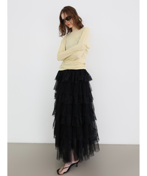 miies miim(ミーエスミーム)の「ruffle lace maxi skirt(スカート・レディース・ブラック・FREE)」の3枚目の写真