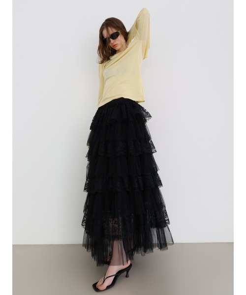 miies miim(ミーエスミーム)の「ruffle lace maxi skirt(スカート・レディース・ブラック・FREE)」の4枚目の写真