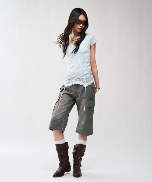 WHO'S WHO gallery（フーズフーギャラリー）の「レースガーターS/S トップス（Tシャツ/カットソー・レディース・サックスブルー/ピンク/ブラック/オフホワイト・FREE）」の14枚目の写真