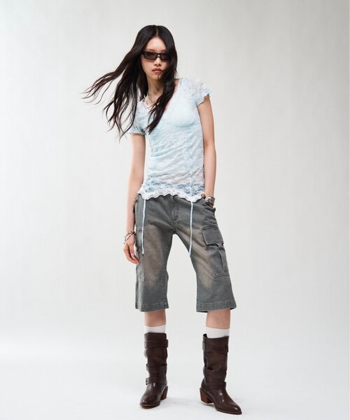 WHO'S WHO gallery（フーズフーギャラリー）の「レースガーターS/S トップス（Tシャツ/カットソー・レディース・サックスブルー/ピンク/ブラック/オフホワイト・FREE）」の6枚目の写真