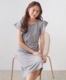 【接触冷感/吸水速乾】キーネックフレアスリーブワンピース《UV/洗濯機OK/ストレッチ》