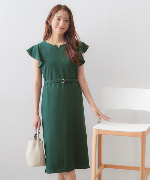 index(インデックス)の「【接触冷感/吸水速乾】キーネックフレアスリーブワンピース《UV/洗濯機OK/ストレッチ》(ワンピース・レディース・ブラック系7/ネイビー/ブルー系5/ブラウン系その他/ベージュ系7/モスグリーン・38/42/40/36)」の1枚目の写真