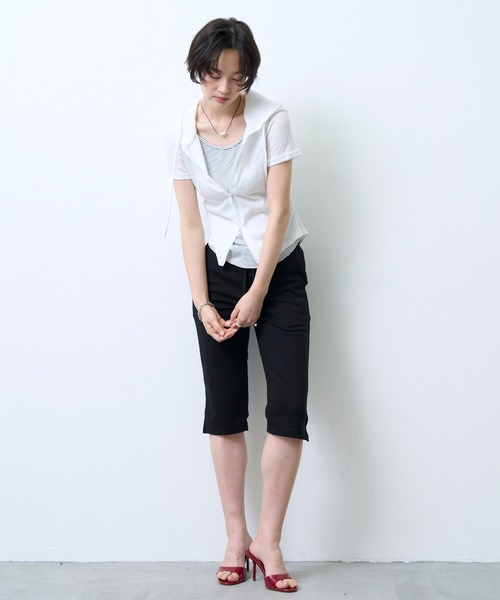 NUJOH(ヌゾ)の「Hooded Double Zip Layered Top / フーディーダブルジップレイヤードトップ(パーカー・レディース・アイボリー/グレー・FREE)」の12枚目の写真
