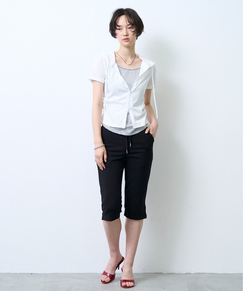 NUJOH(ヌゾ)の「Hooded Double Zip Layered Top / フーディーダブルジップレイヤードトップ(パーカー・レディース・アイボリー/グレー・FREE)」の3枚目の写真