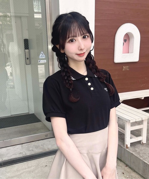INGNI(イング)の「金ボタン胸ロゴポロトップス(ポロシャツ・レディース・ブラック×ホワイト/ネイビー系/ホワイト×ネイビー/ピンク系7・M)」の3枚目の写真