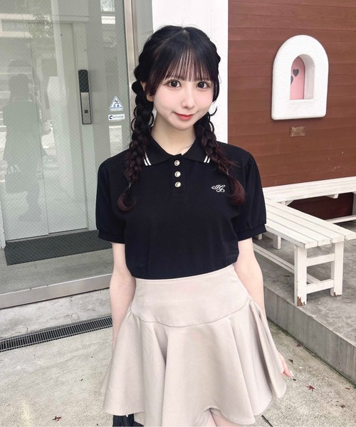 INGNI(イング)の「金ボタン胸ロゴポロトップス(ポロシャツ・レディース・ブラック×ホワイト/ネイビー系/ホワイト×ネイビー/ピンク系7・M)」の12枚目の写真