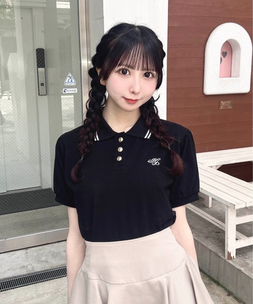 INGNI(イング)の「金ボタン胸ロゴポロトップス(ポロシャツ・レディース・ブラック×ホワイト/ネイビー系/ホワイト×ネイビー/ピンク系7・M)」の11枚目の写真