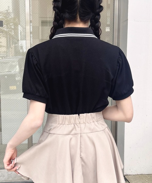 INGNI(イング)の「金ボタン胸ロゴポロトップス(ポロシャツ・レディース・ブラック×ホワイト/ネイビー系/ホワイト×ネイビー/ピンク系7・M)」の14枚目の写真