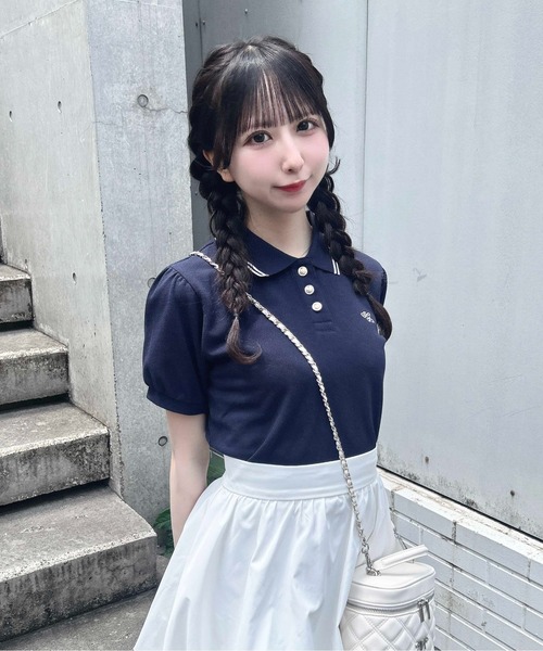 INGNI(イング)の「金ボタン胸ロゴポロトップス(ポロシャツ・レディース・ブラック×ホワイト/ネイビー系/ホワイト×ネイビー/ピンク系7・M)」の17枚目の写真