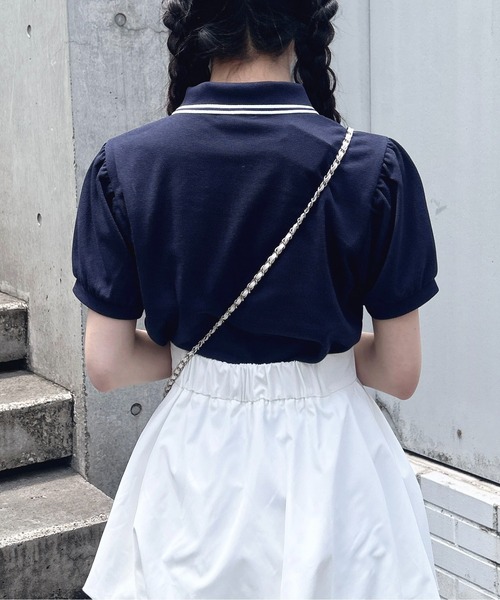 INGNI(イング)の「金ボタン胸ロゴポロトップス(ポロシャツ・レディース・ブラック×ホワイト/ネイビー系/ホワイト×ネイビー/ピンク系7・M)」の20枚目の写真