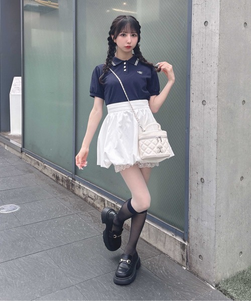 INGNI(イング)の「金ボタン胸ロゴポロトップス(ポロシャツ・レディース・ブラック×ホワイト/ネイビー系/ホワイト×ネイビー/ピンク系7・M)」の21枚目の写真