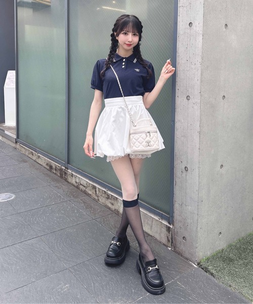 INGNI(イング)の「金ボタン胸ロゴポロトップス(ポロシャツ・レディース・ブラック×ホワイト/ネイビー系/ホワイト×ネイビー/ピンク系7・M)」の22枚目の写真