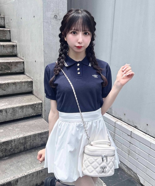 INGNI(イング)の「金ボタン胸ロゴポロトップス(ポロシャツ・レディース・ブラック×ホワイト/ネイビー系/ホワイト×ネイビー/ピンク系7・M)」の18枚目の写真
