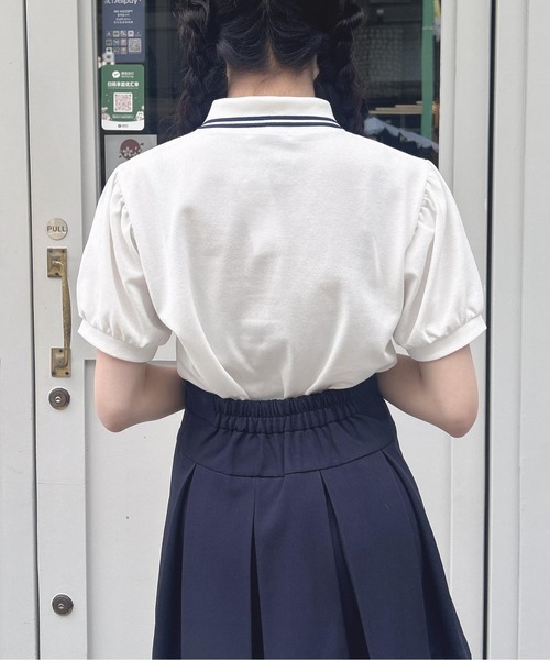 INGNI(イング)の「金ボタン胸ロゴポロトップス(ポロシャツ・レディース・ブラック×ホワイト/ネイビー系/ホワイト×ネイビー/ピンク系7・M)」の8枚目の写真