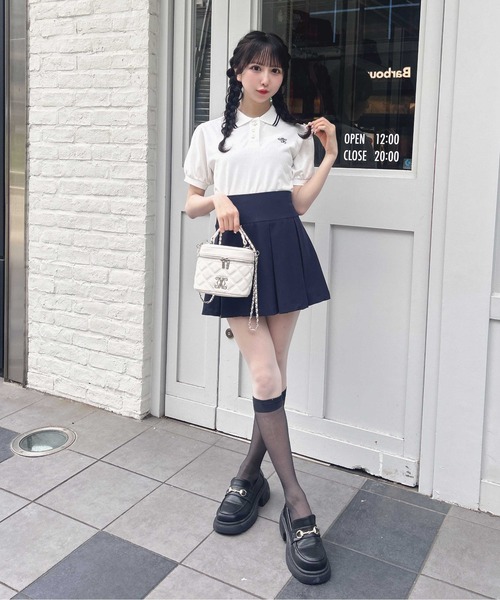 INGNI(イング)の「金ボタン胸ロゴポロトップス(ポロシャツ・レディース・ブラック×ホワイト/ネイビー系/ホワイト×ネイビー/ピンク系7・M)」の9枚目の写真