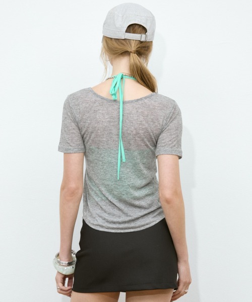 Rohwel（ローウェル）の「Sheer Front Hole Tops / シアーフロントホールトップス（Tシャツ/カットソー・レディース・ブラック/ホワイト/グレー・FREE）」の8枚目の写真