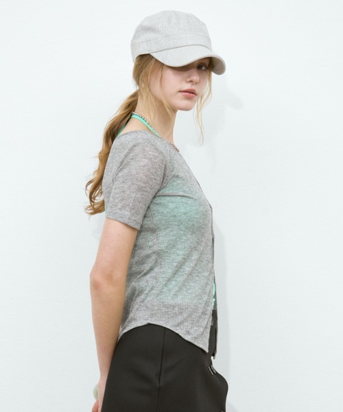 Rohwel（ローウェル）の「Sheer Front Hole Tops / シアーフロントホールトップス（Tシャツ/カットソー・レディース・ブラック/ホワイト/グレー・FREE）」の7枚目の写真