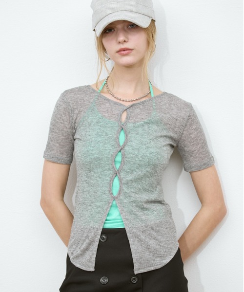 Rohwel（ローウェル）の「Sheer Front Hole Tops / シアーフロントホールトップス（Tシャツ/カットソー・レディース・ブラック/ホワイト/グレー・FREE）」の17枚目の写真