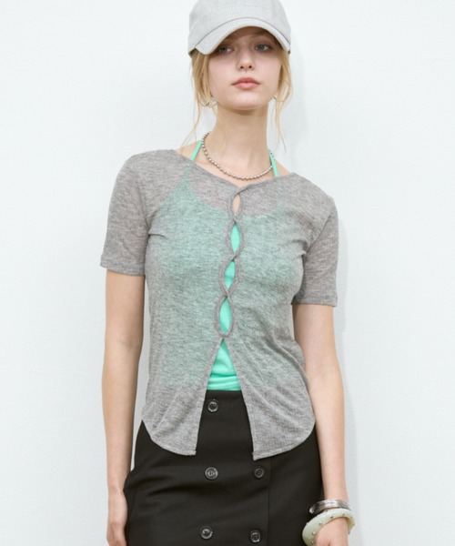 Rohwel（ローウェル）の「Sheer Front Hole Tops / シアーフロントホールトップス（Tシャツ/カットソー・レディース・ブラック/ホワイト/グレー・FREE）」の16枚目の写真