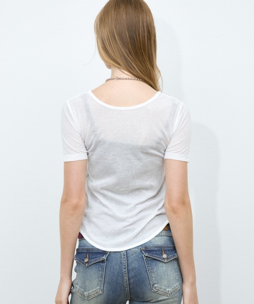 Rohwel（ローウェル）の「Sheer Front Hole Tops / シアーフロントホールトップス（Tシャツ/カットソー・レディース・ブラック/ホワイト/グレー・FREE）」の22枚目の写真
