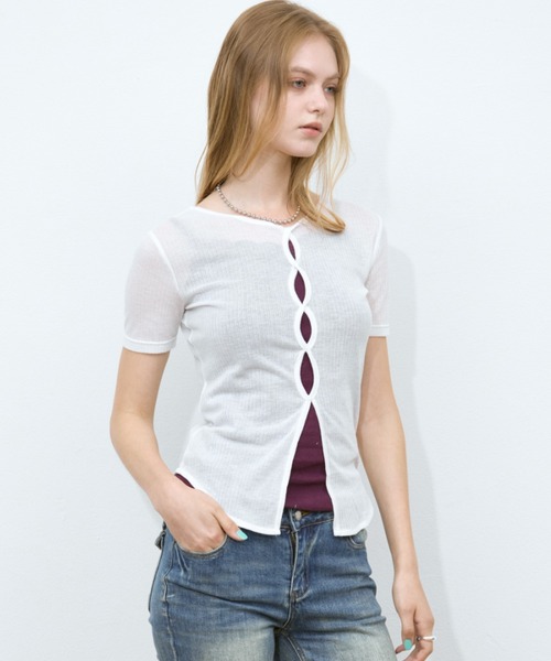 Rohwel（ローウェル）の「Sheer Front Hole Tops / シアーフロントホールトップス（Tシャツ/カットソー・レディース・ブラック/ホワイト/グレー・FREE）」の20枚目の写真
