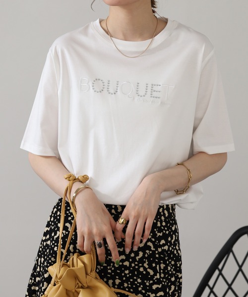 BRODIAEA(ブローディア)の「BRODIAEA ロゴラインストーン半袖Tシャツ(Tシャツ/カットソー・レディース・ピンク/ブラック/オフホワイト・40)」の4枚目の写真