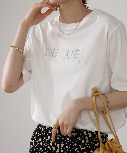 BRODIAEA(ブローディア)の「BRODIAEA ロゴラインストーン半袖Tシャツ(Tシャツ/カットソー・レディース・ピンク/ブラック/オフホワイト・40)」の5枚目の写真